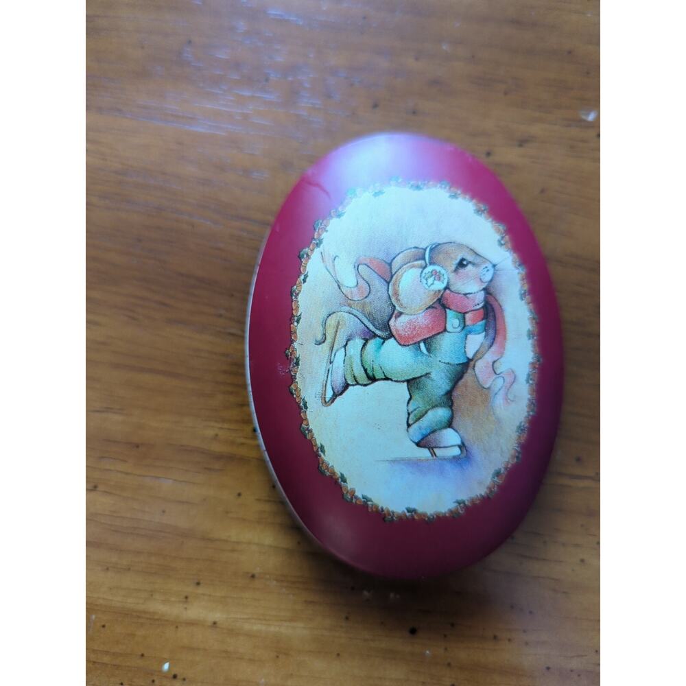 Vintage Enesco 1984 Holiday Tin for Small Gifts Candy Christmas Mouse